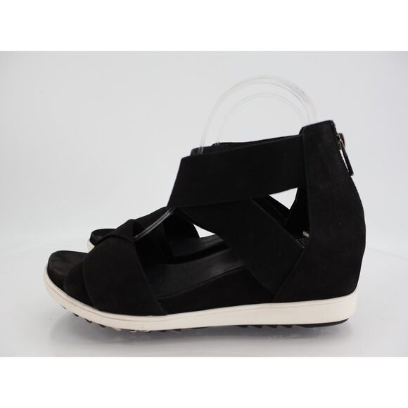 Eileen Fisher Women's Viv Sandal Size 8 Wedge Heel Ankle Strap Black Nubuck - Picture 3 of 9
